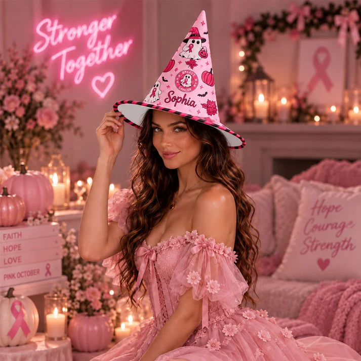 Personalized Pink Breast Cancer Awareness Ghost Witch Hat