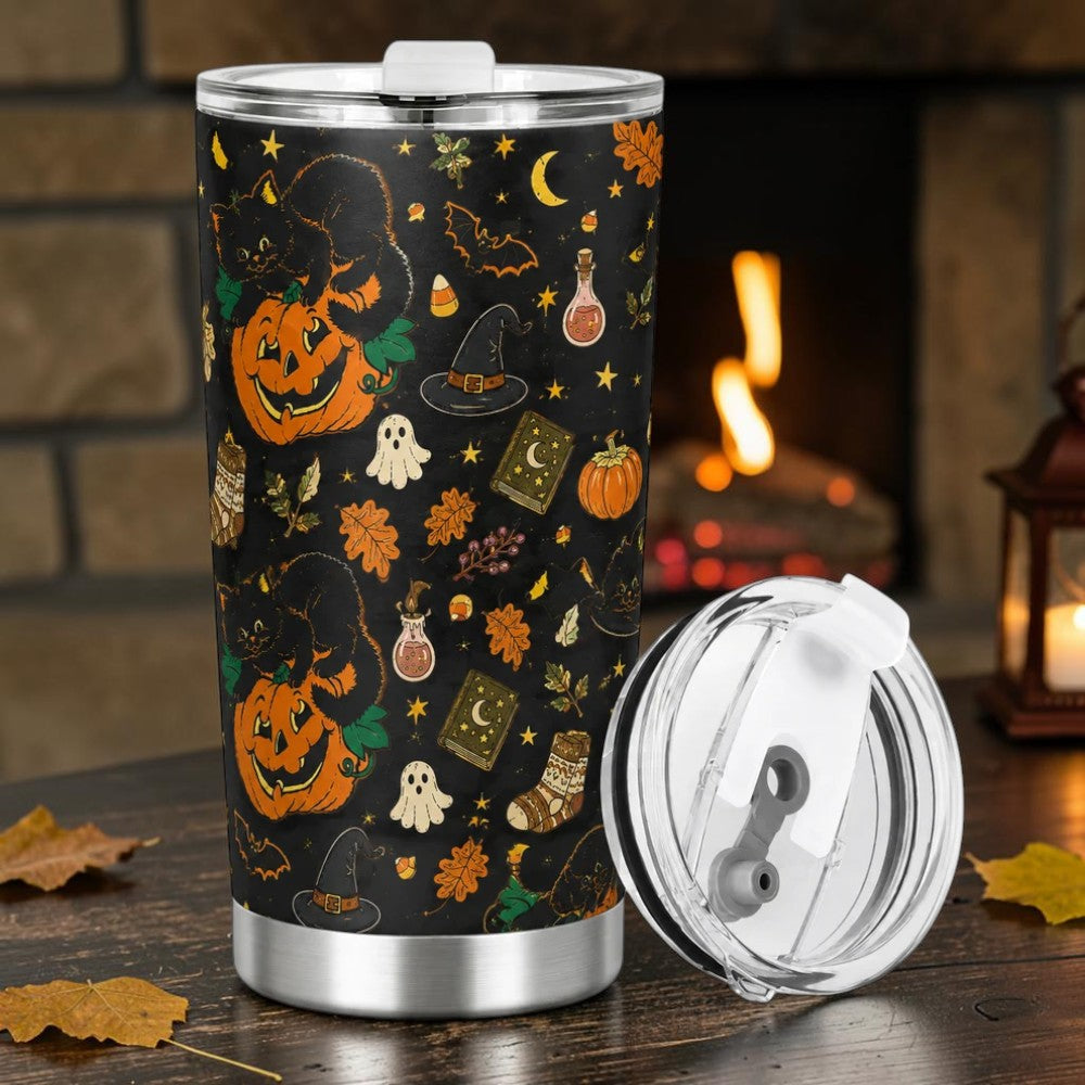 Black Cat Pumpkin Coffee Mug Custom Halloween Gift for Cat Lovers