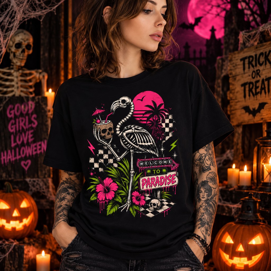 Skeleton Flamingo Graphic Tee Summerween Edgy Sweatshirt