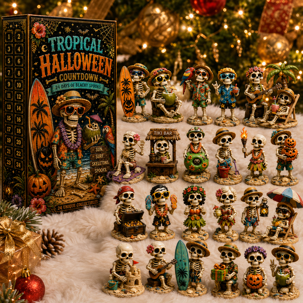 24 Days Christmas Beach Vacation Skeleton Ornament Advent Calendar 2026