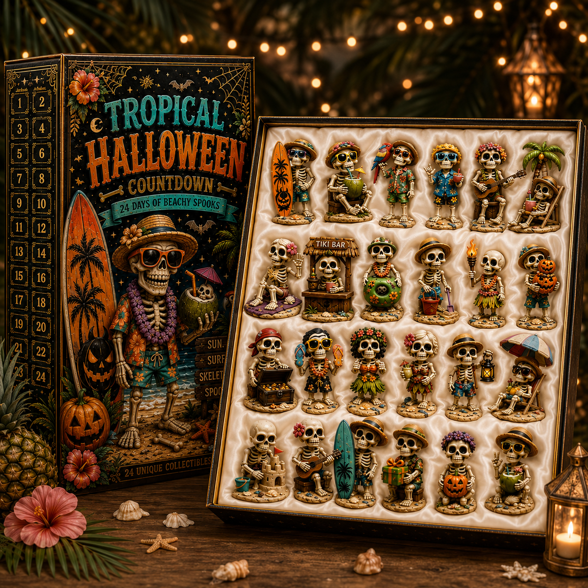 24 Days Christmas Beach Vacation Skeleton Ornament Advent Calendar 2026