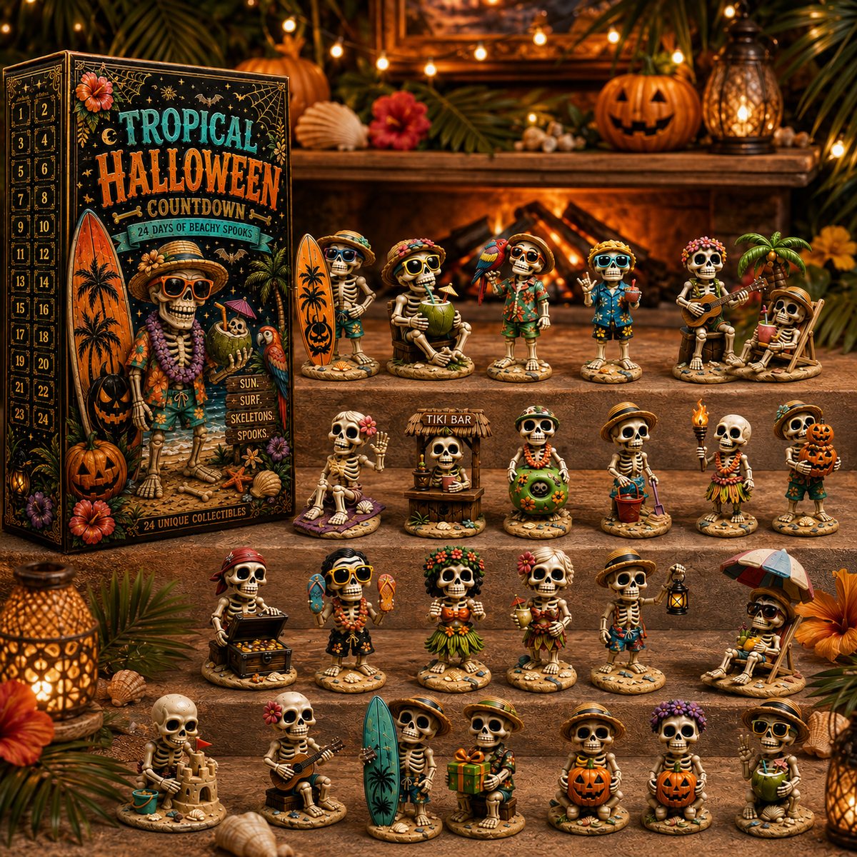 24 Days Christmas Beach Vacation Skeleton Ornament Advent Calendar 2026