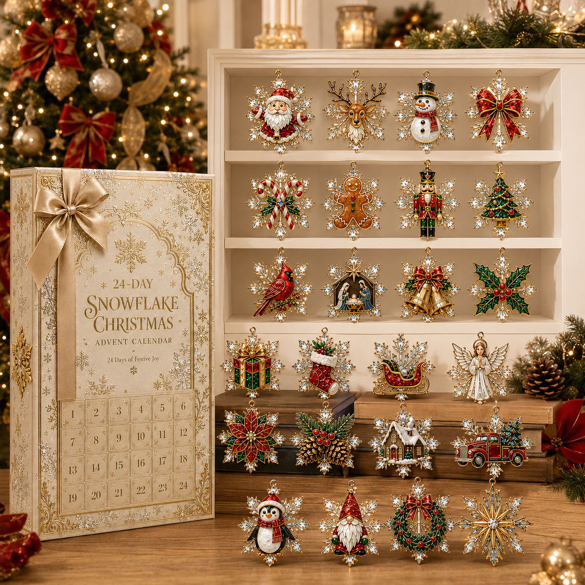 24 Days Christmas Snowflake Ornament Countdown Advent Calendar 2026