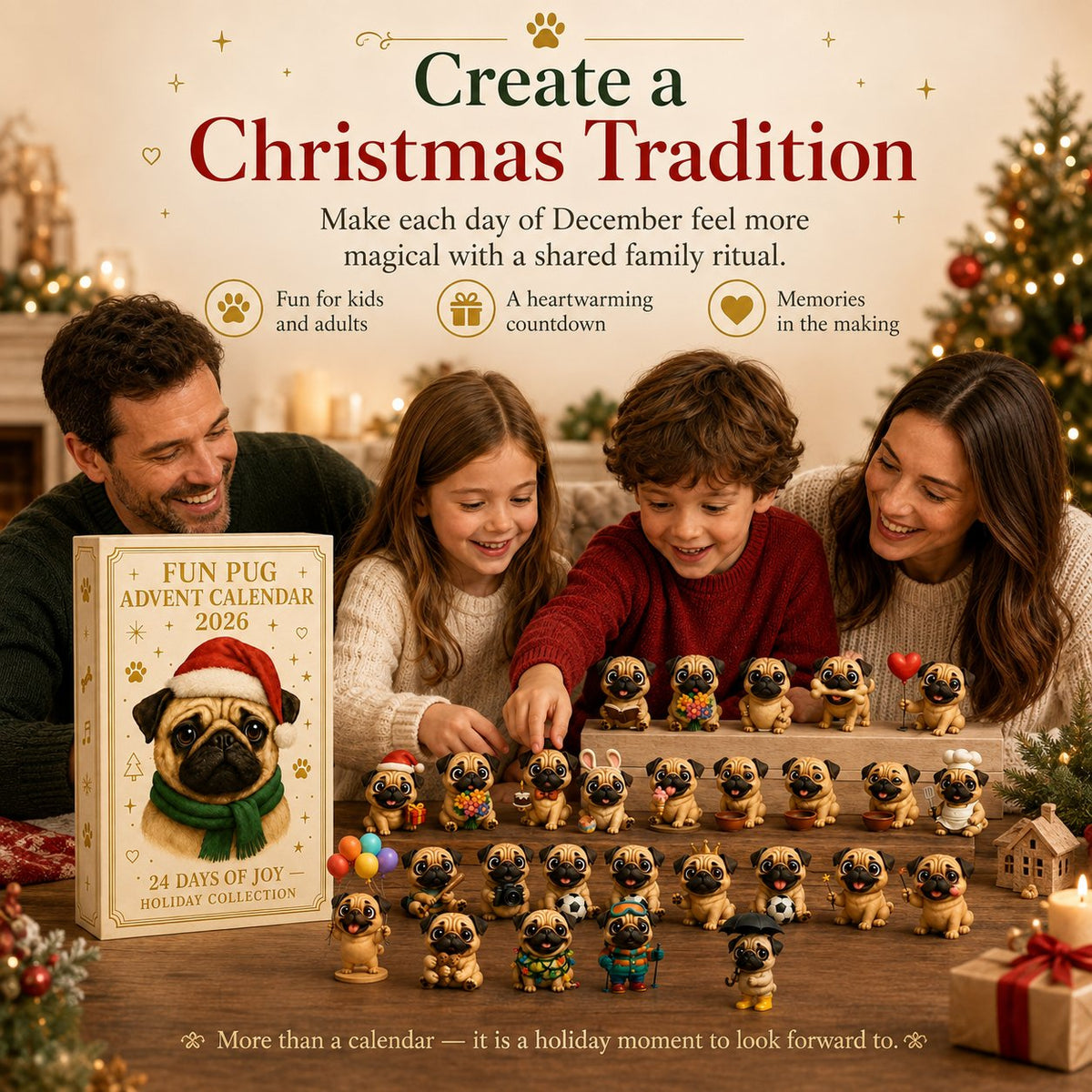 24 Days Funny Pug Christmas Surprise Advent Calendar 2026