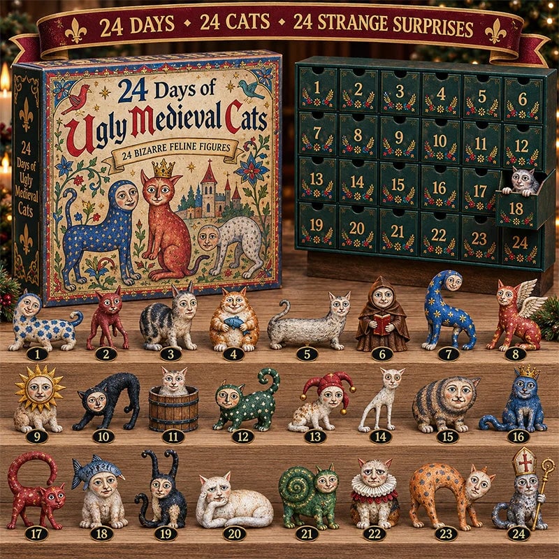 24 Days of Ugly Medieval Cats Advent Calendar – 24 Funny Feline Collectibles