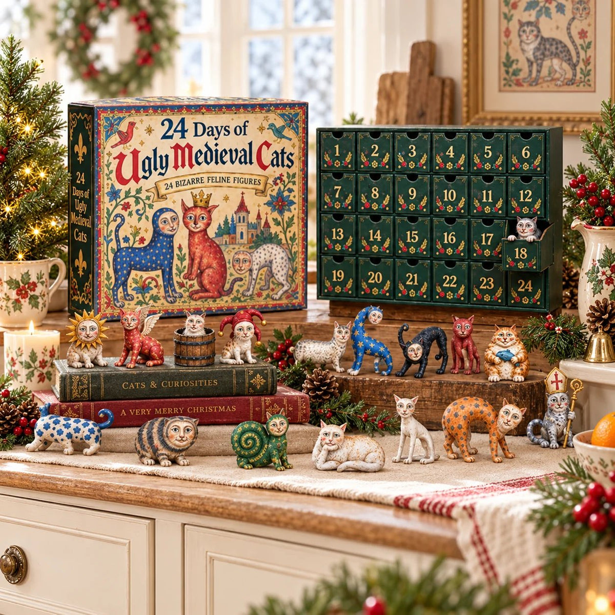 24 Days of Ugly Medieval Cats Advent Calendar – 24 Funny Feline Collectibles