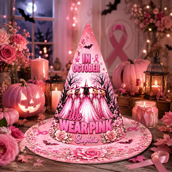 Personalized Pink October Breast Cancer Awareness Witch Hat