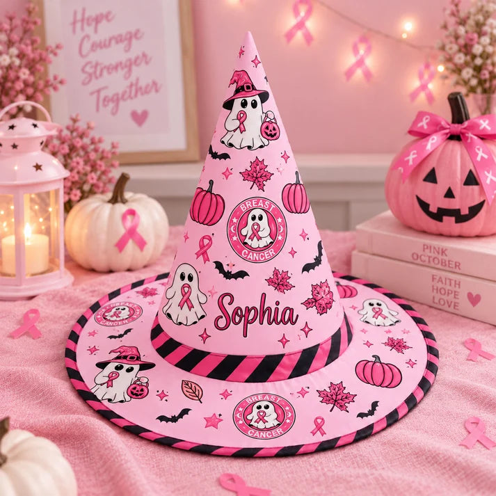 Personalized Pink Breast Cancer Awareness Ghost Witch Hat