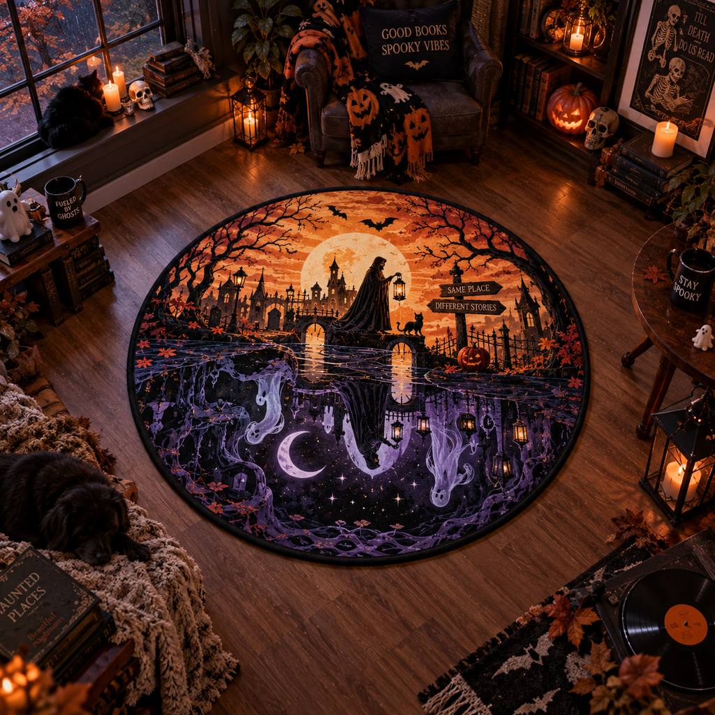 Split Dimension Gothic Reflection Round Rug – Dark Fantasy Decor
