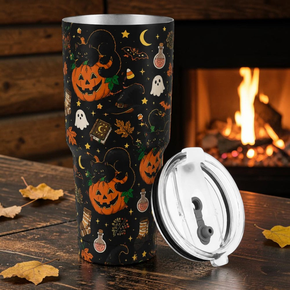 Black Cat Pumpkin Coffee Mug Custom Halloween Gift for Cat Lovers