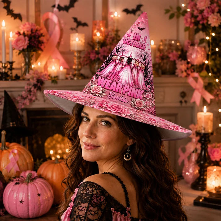 Personalized Pink October Breast Cancer Awareness Witch Hat