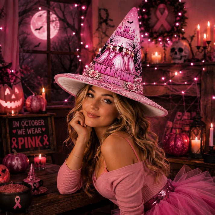 Personalized Pink October Breast Cancer Awareness Witch Hat