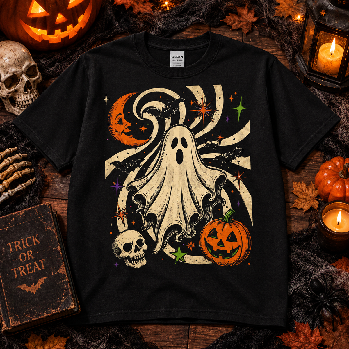 Retro Halloween Ghost & Pumpkin Shirt Vintage Spooky Apparel