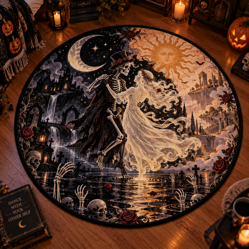 Yin Yang Life & Death 3D Illusion Area Rug – Dark Fantasy Velvet Mat