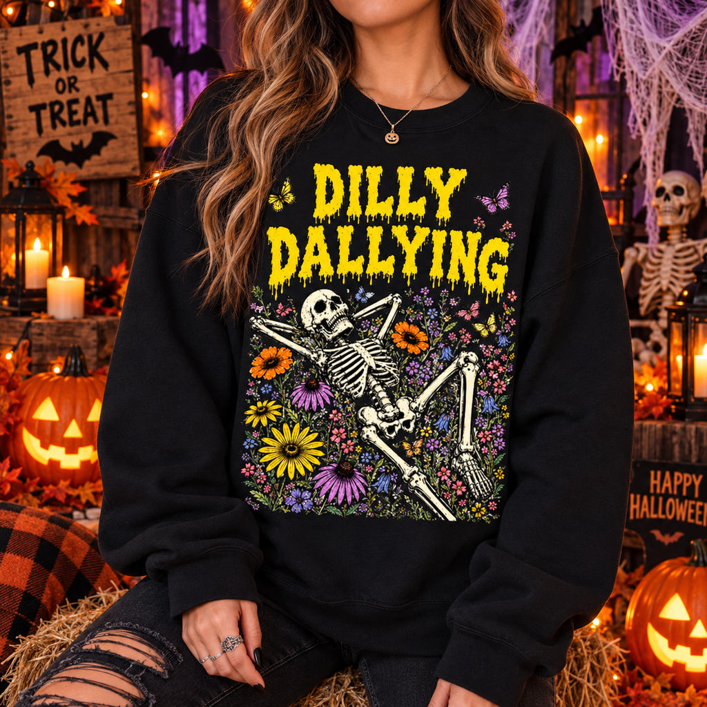 Dilly Dallying Skeleton Shirt Funny Procrastination Tee