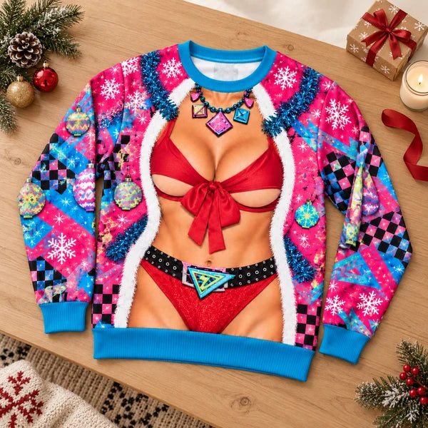80s Retro Party Print Ugly Christmas Sweater
