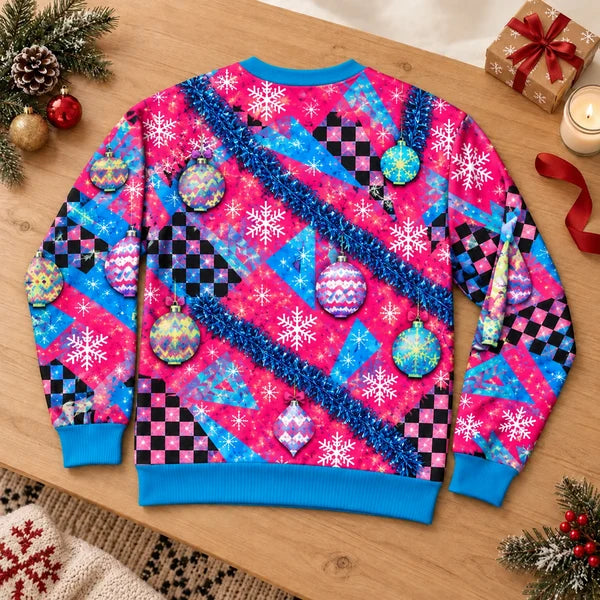 80s Retro Party Print Ugly Christmas Sweater