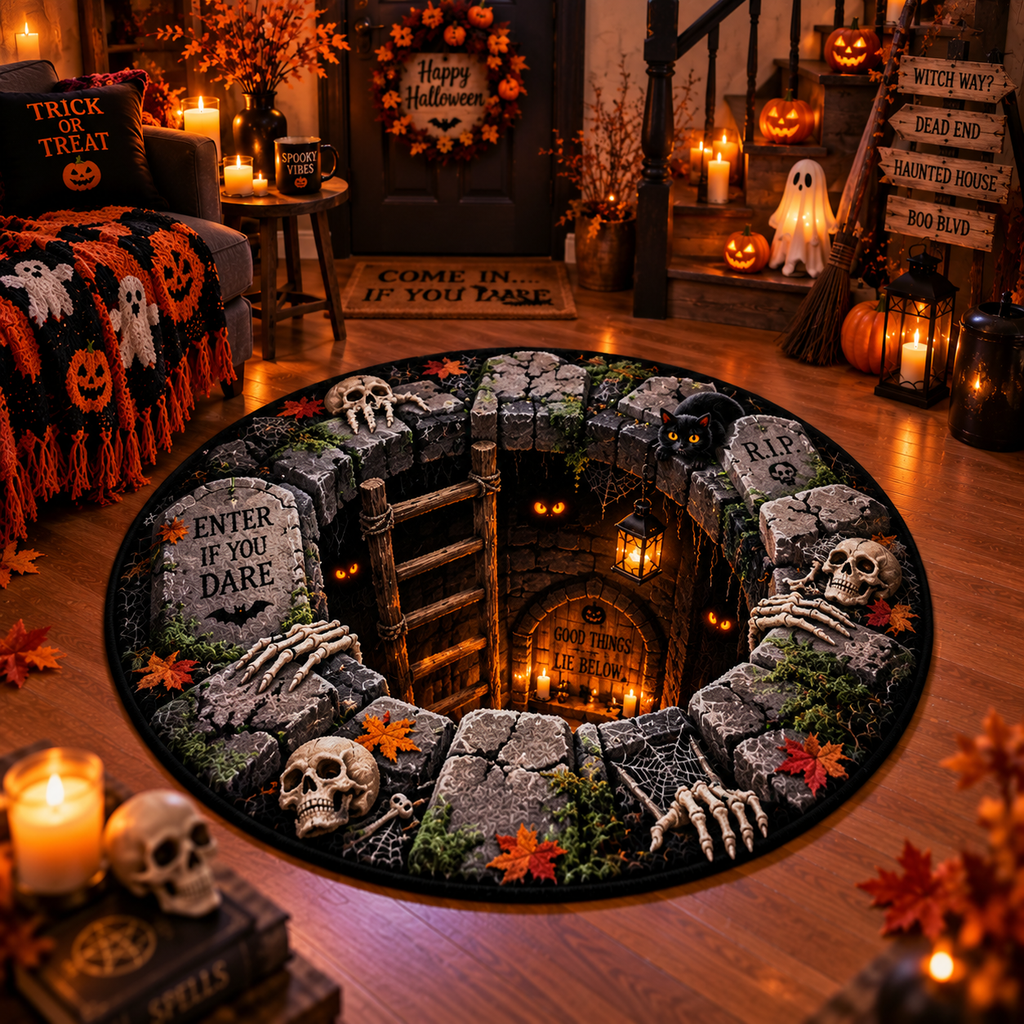 Witchy Black Cat & Spirit Board Halloween Round Rug – Velvet Decor