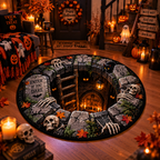 Witchy Black Cat & Spirit Board Halloween Round Rug – Velvet Decor