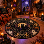 Witchy Black Cat & Spirit Board Halloween Round Rug – Velvet Decor