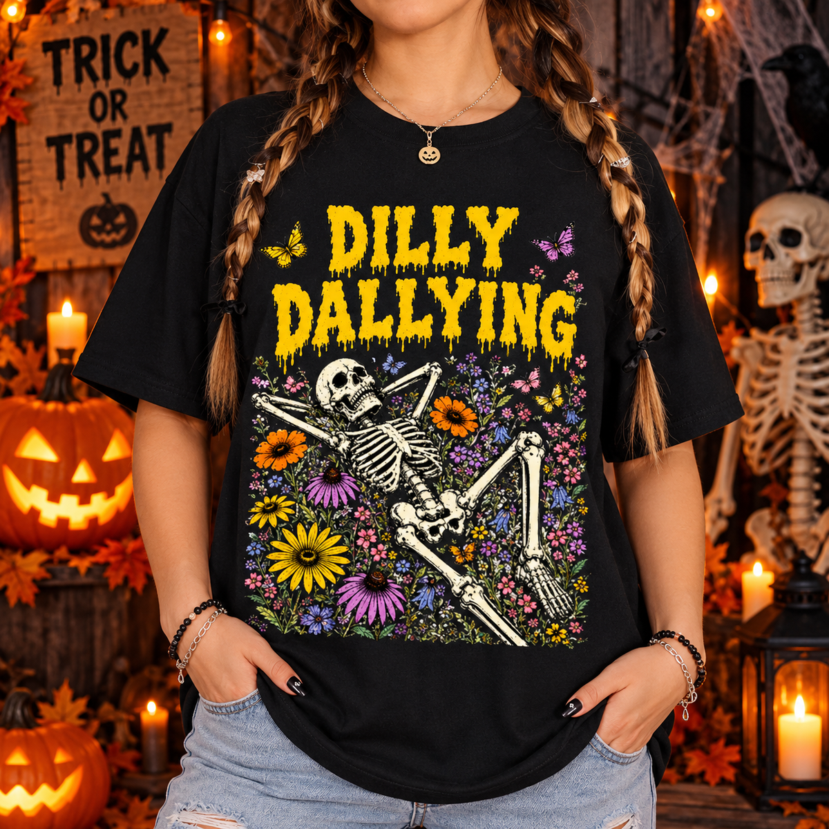 Dilly Dallying Skeleton Shirt Funny Procrastination Tee