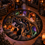 Gothic Black Cat & Multidimensional 3D Illusion Round Rug