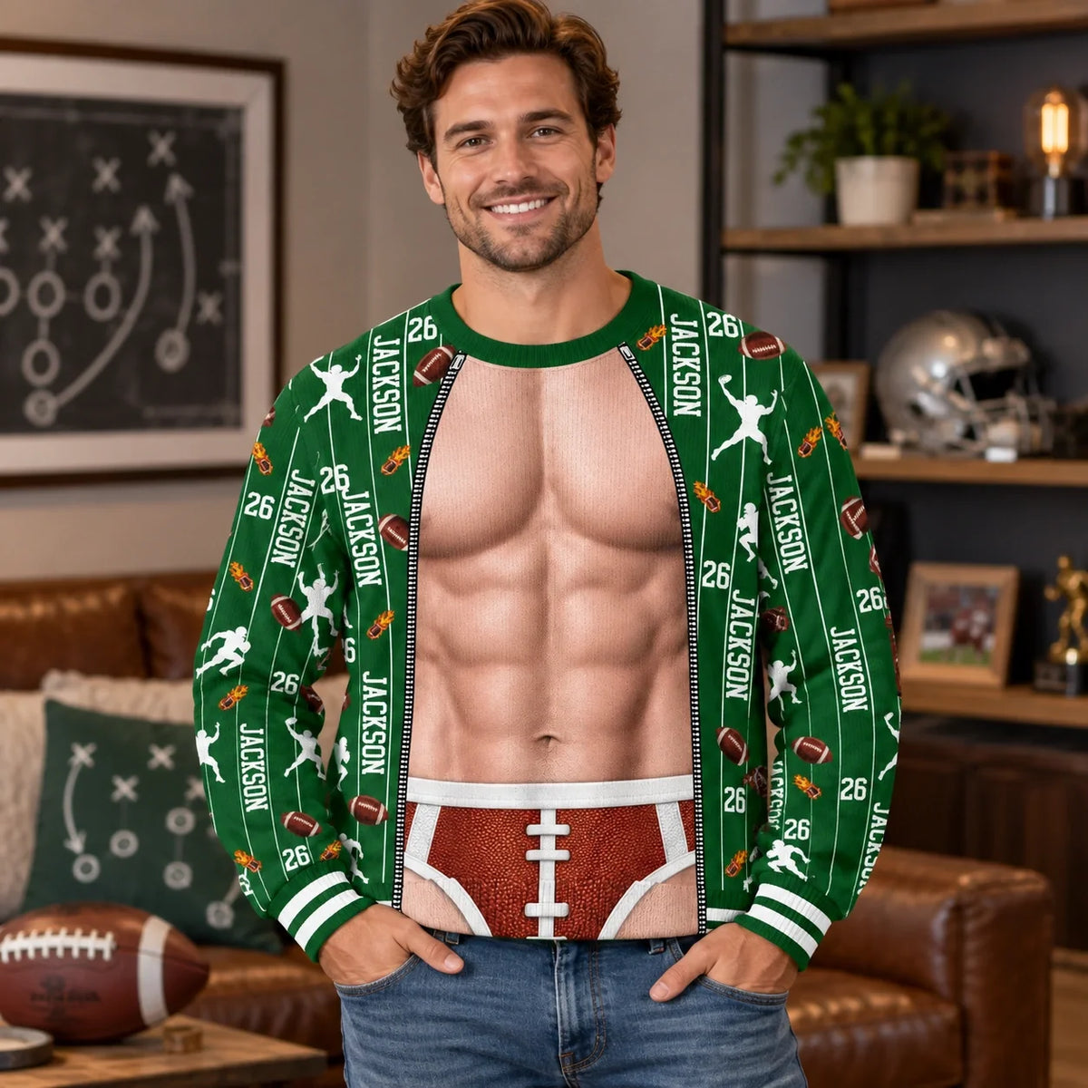 American Football Player 2026 Personalized Ugly Sweater