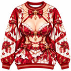 Anime-Inspired Red & White Funny Christmas Crewneck Sweater