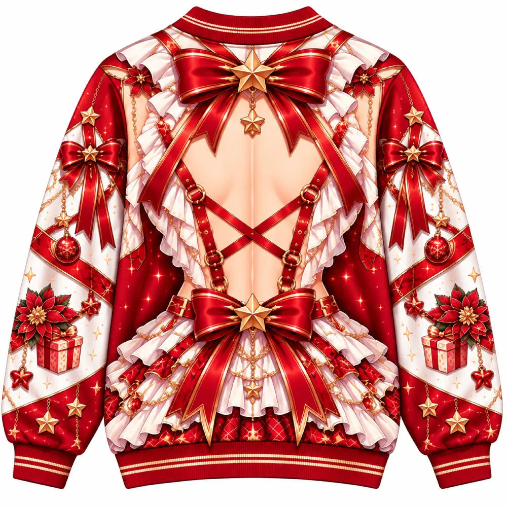 Anime-Inspired Red & White Funny Christmas Crewneck Sweater