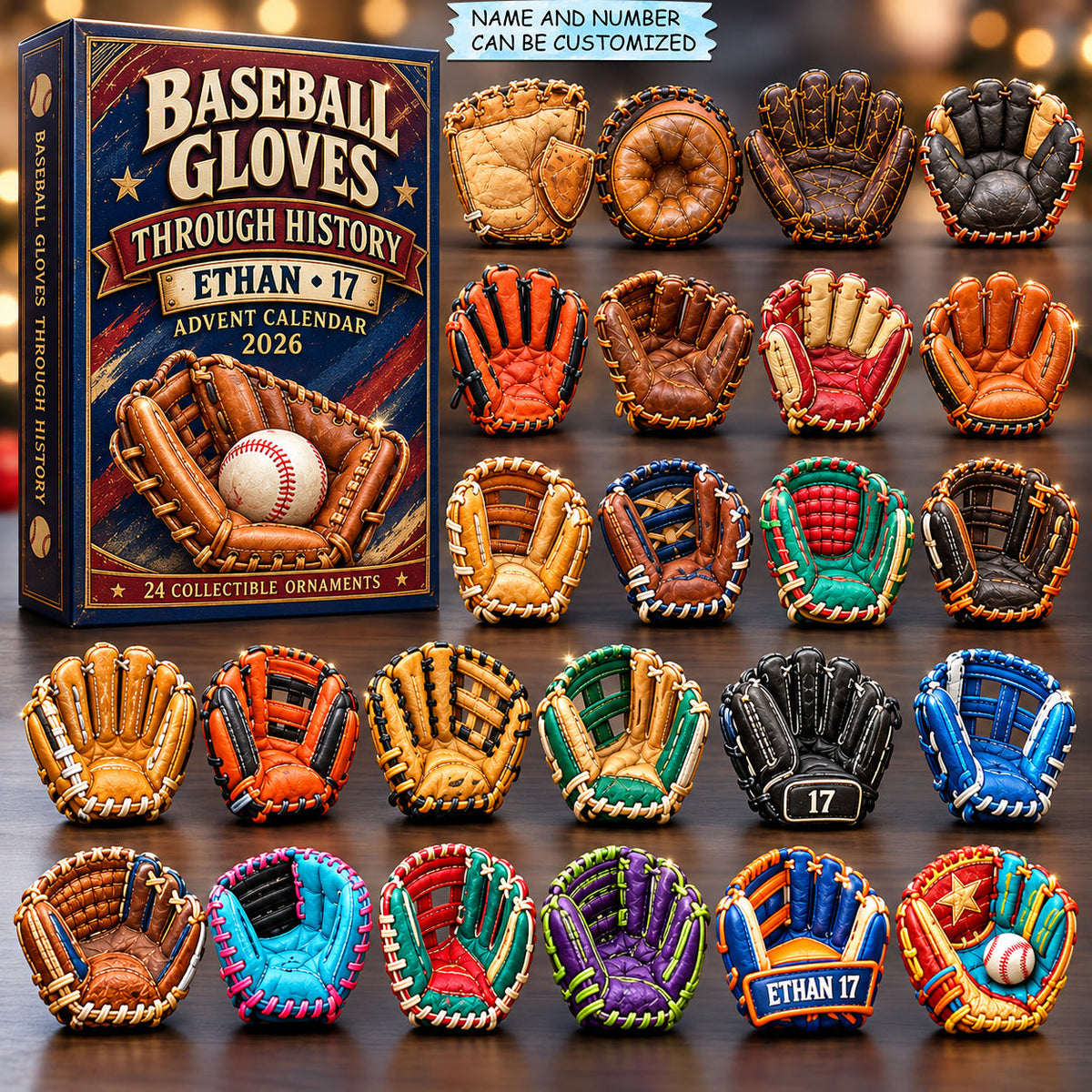Baseball Gloves Through History Custom Name and Number Advent Calendar 2026