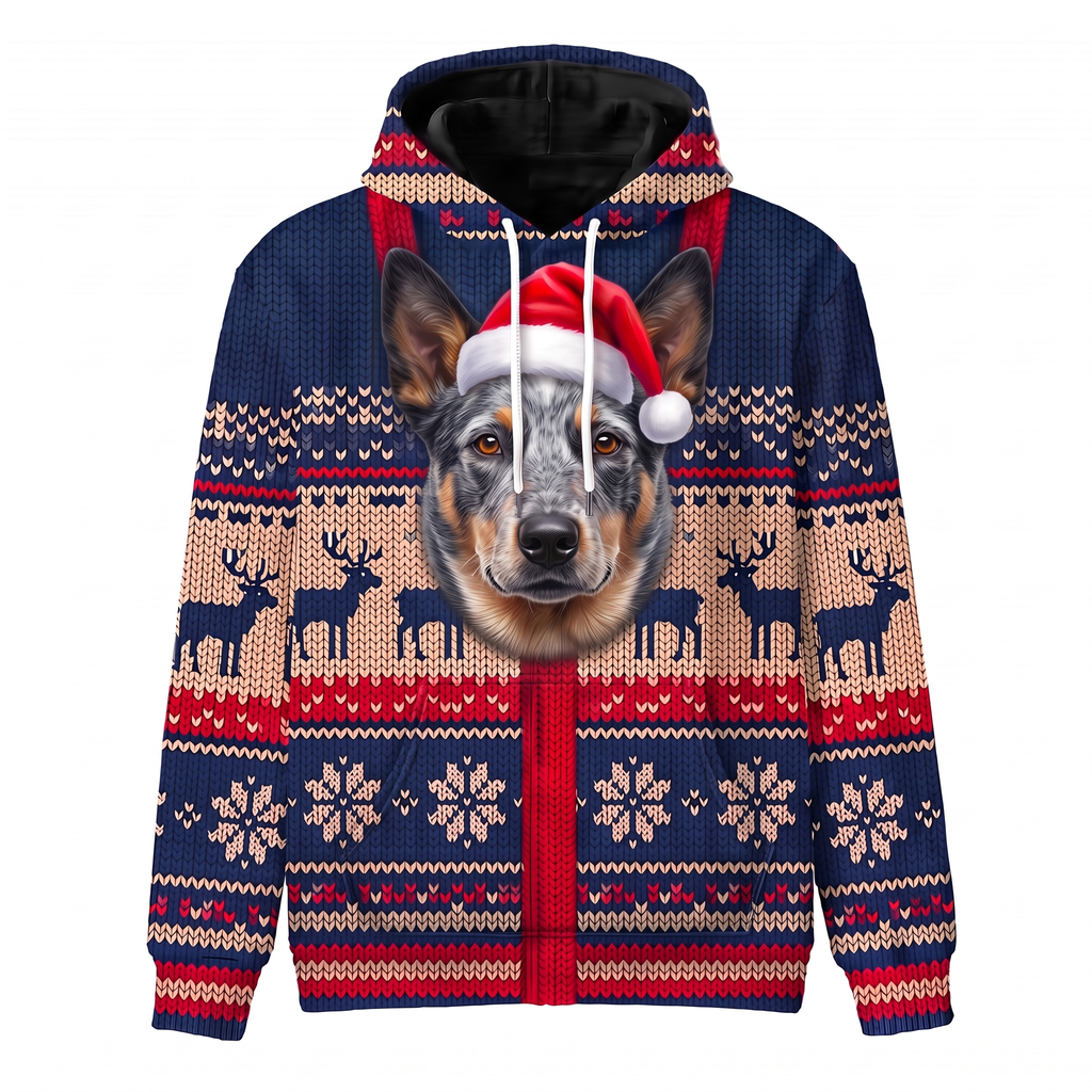 Blue Heeler Christmas Hoodie - Funny Santa Dog Farm Dog Christmas Gift