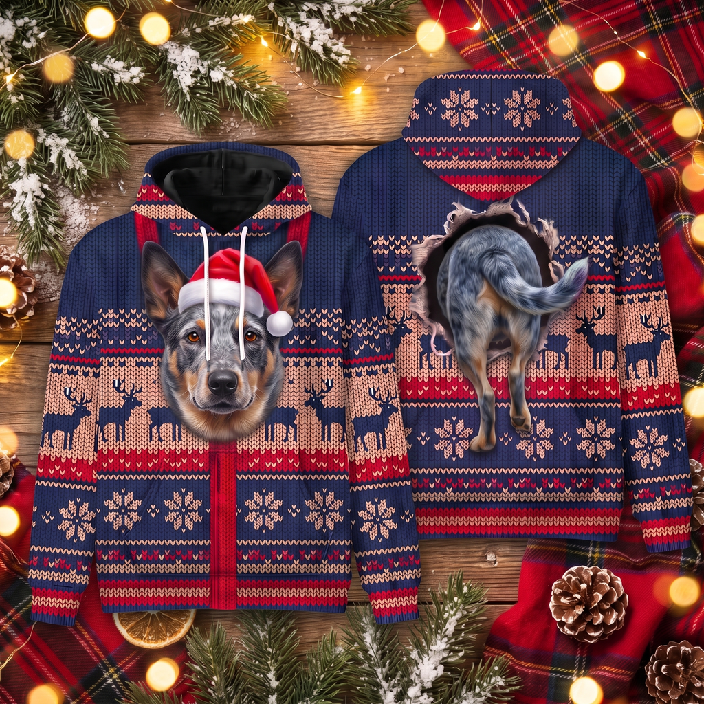 Blue Heeler Christmas Hoodie - Funny Santa Dog Farm Dog Christmas Gift