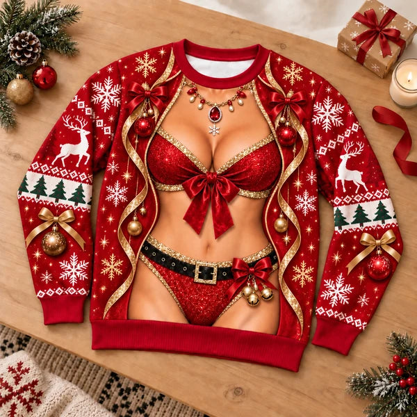Bow & Ornament Christmas Illusion Print Sweater