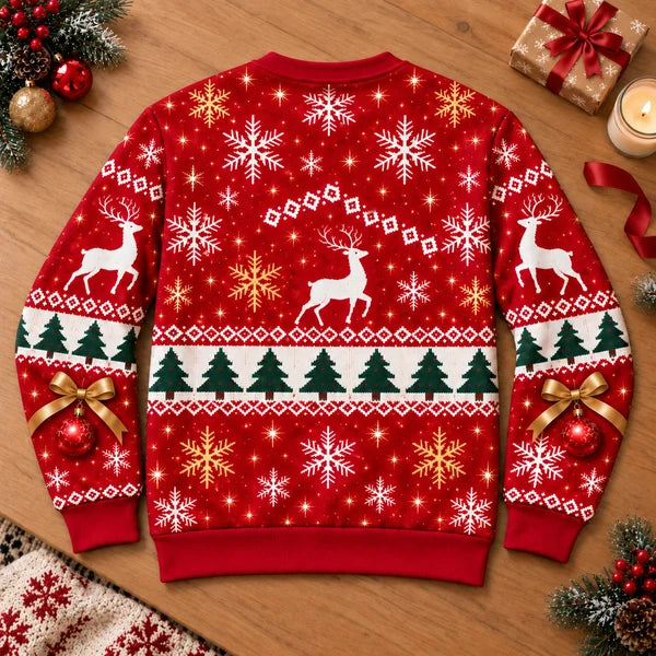 Bow & Ornament Christmas Illusion Print Sweater