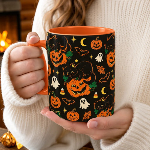 Black Cat Pumpkin Coffee Mug Custom Halloween Gift for Cat Lovers