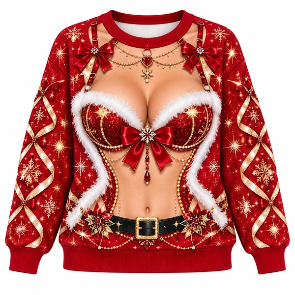Christmas 3D Illusion Santa Sparkly Festive Holiday Pullover Sweater