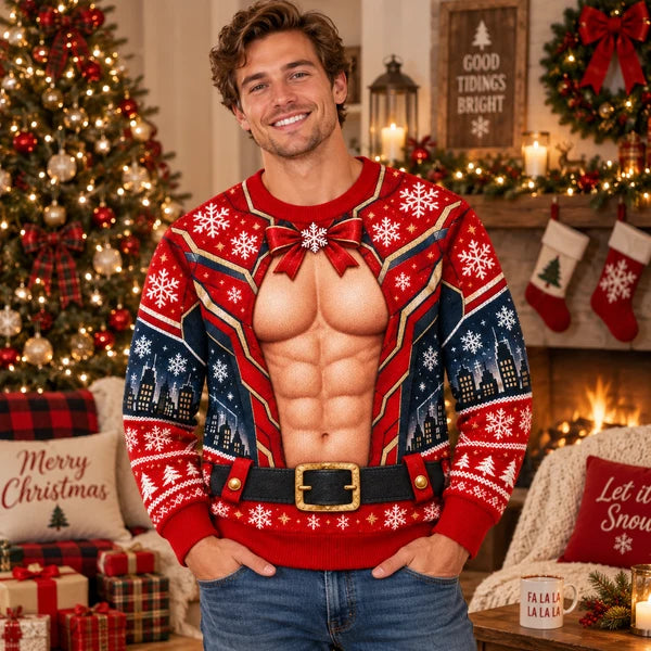 Christmas Armor Muscle Illusion Print Ugly Sweater