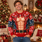 Christmas Armor Muscle Illusion Print Ugly Sweater