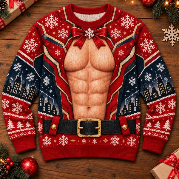 Christmas Armor Muscle Illusion Print Ugly Sweater