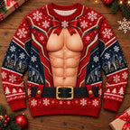 Christmas Armor Muscle Illusion Print Ugly Sweater