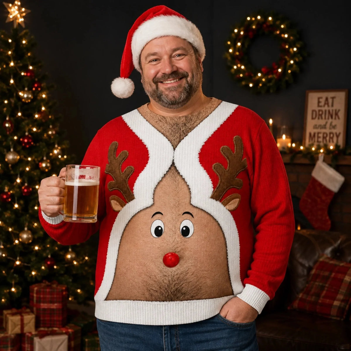 Christmas Belly Funny Body Illusion Holiday Ugly Sweater