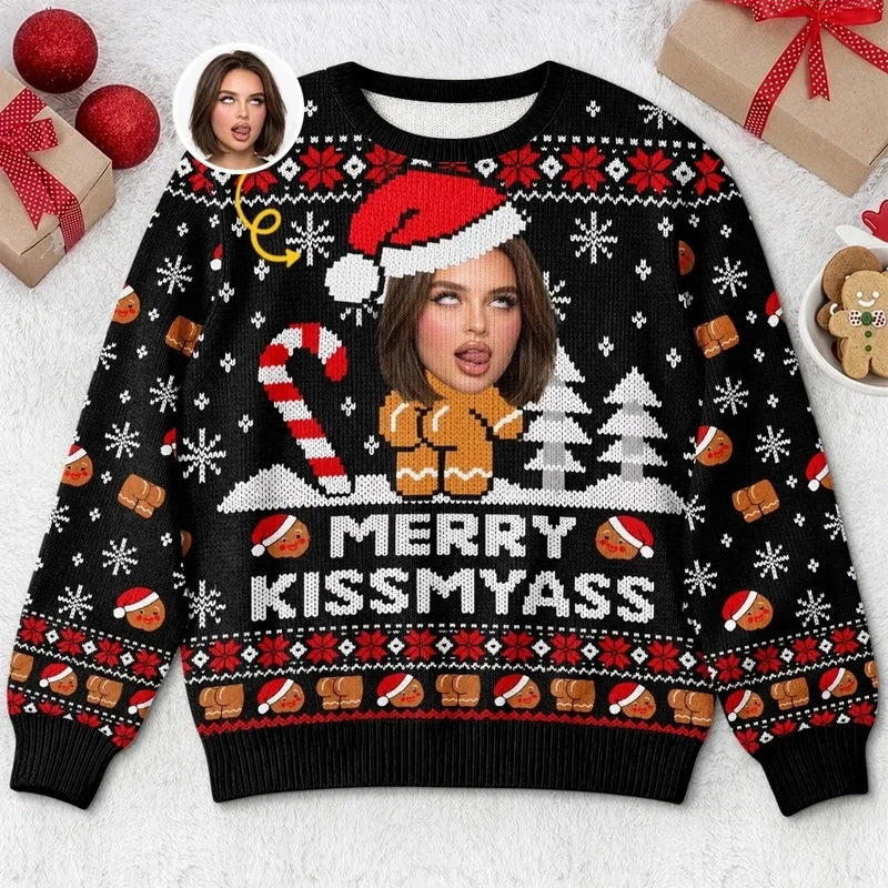 Christmas Custom Photo Merry Kissmyass Ugly Sweater