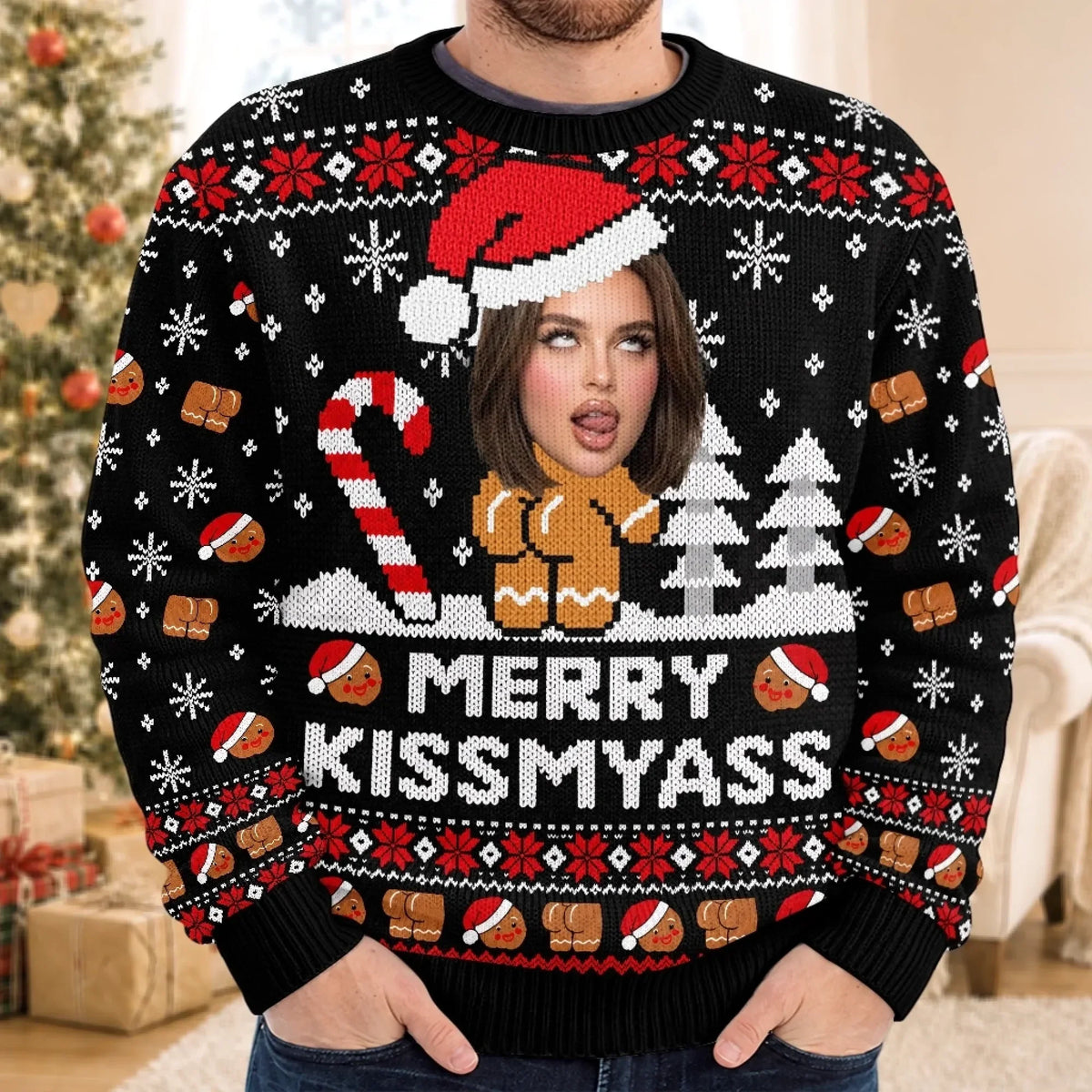 Christmas Custom Photo Merry Kissmyass Ugly Sweater