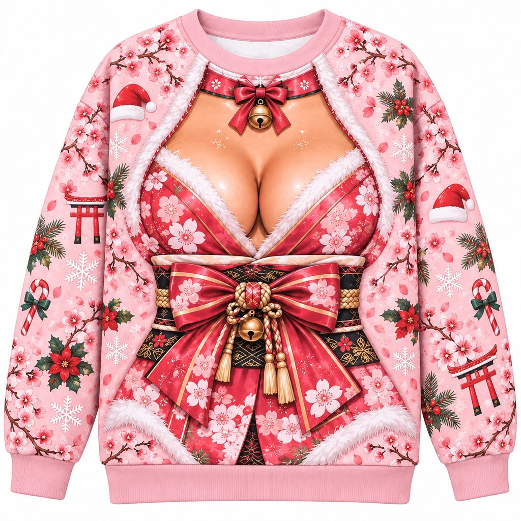 Christmas Funny Cute Sakura-Inspired Holiday Pullover Sweater