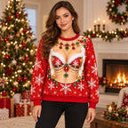 Christmas Jewel Funny Faux Skin 3D Illusion Holiday Pullover Sweater