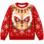 Christmas Jewel Funny Faux Skin 3D Illusion Holiday Pullover Sweater