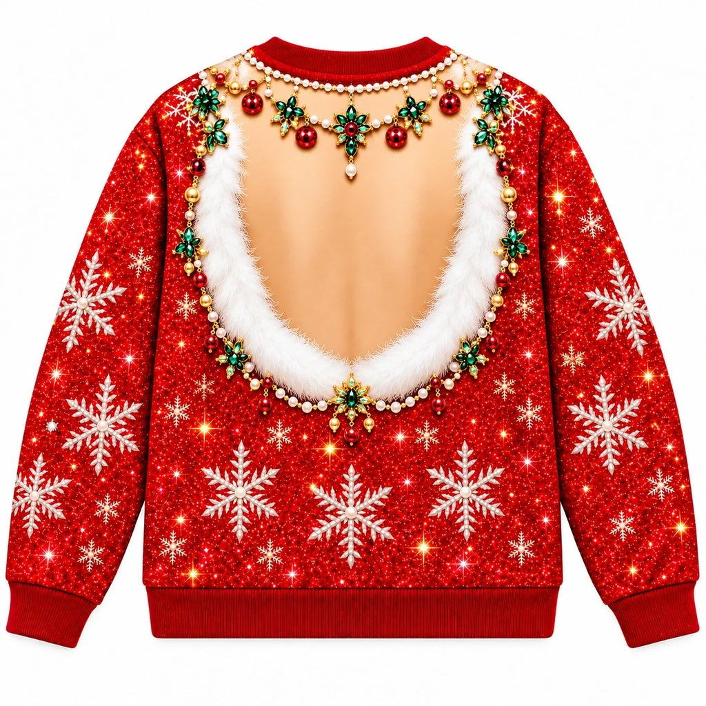 Christmas Jewel Funny Faux Skin 3D Illusion Holiday Pullover Sweater
