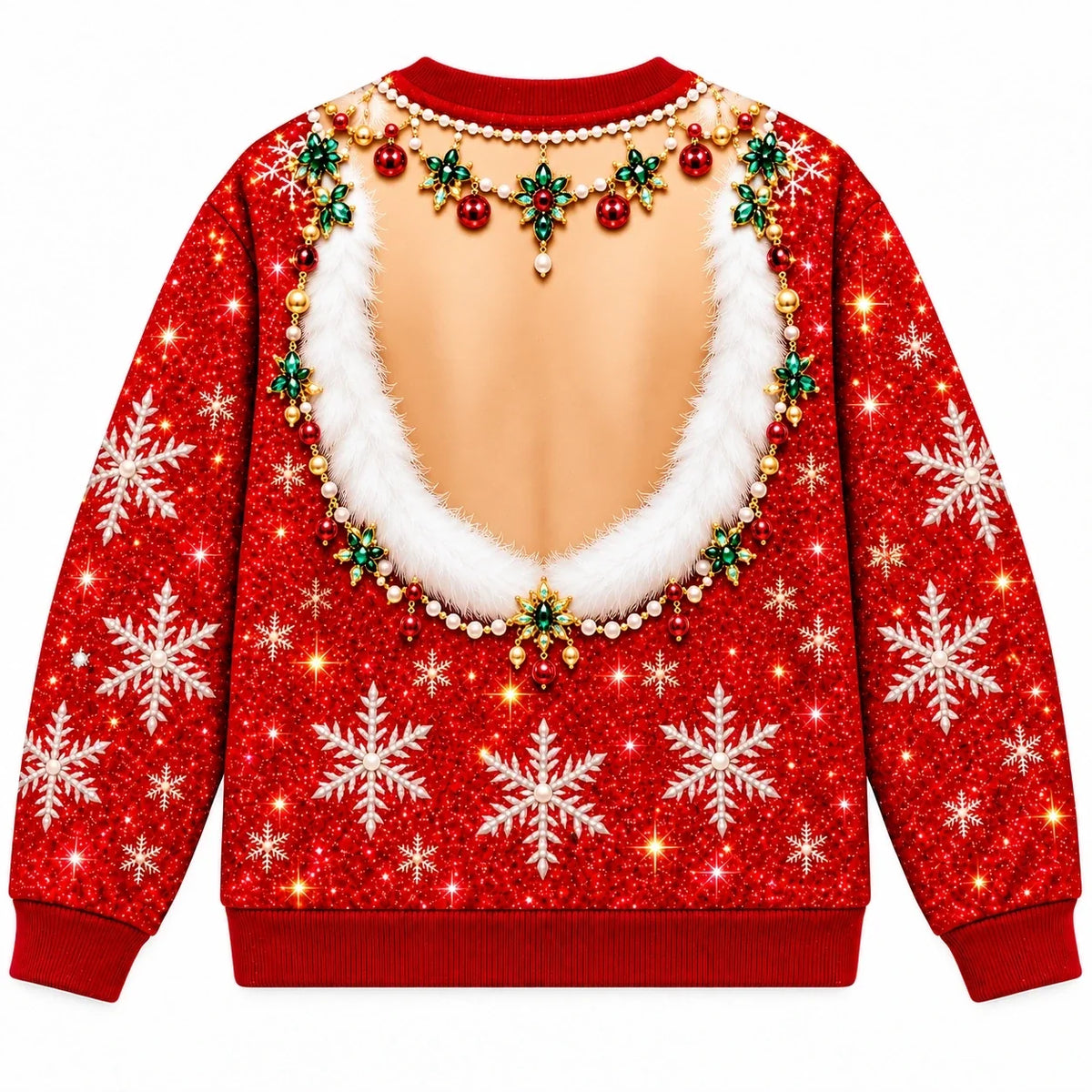Christmas Jewel Funny Faux Skin 3D Illusion Holiday Pullover Sweater