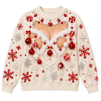 Christmas Snowflake Ornament Embellished Festive Holiday Pullover Sweater