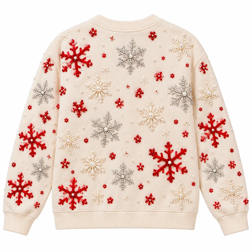 Christmas Snowflake Ornament Embellished Festive Holiday Pullover Sweater
